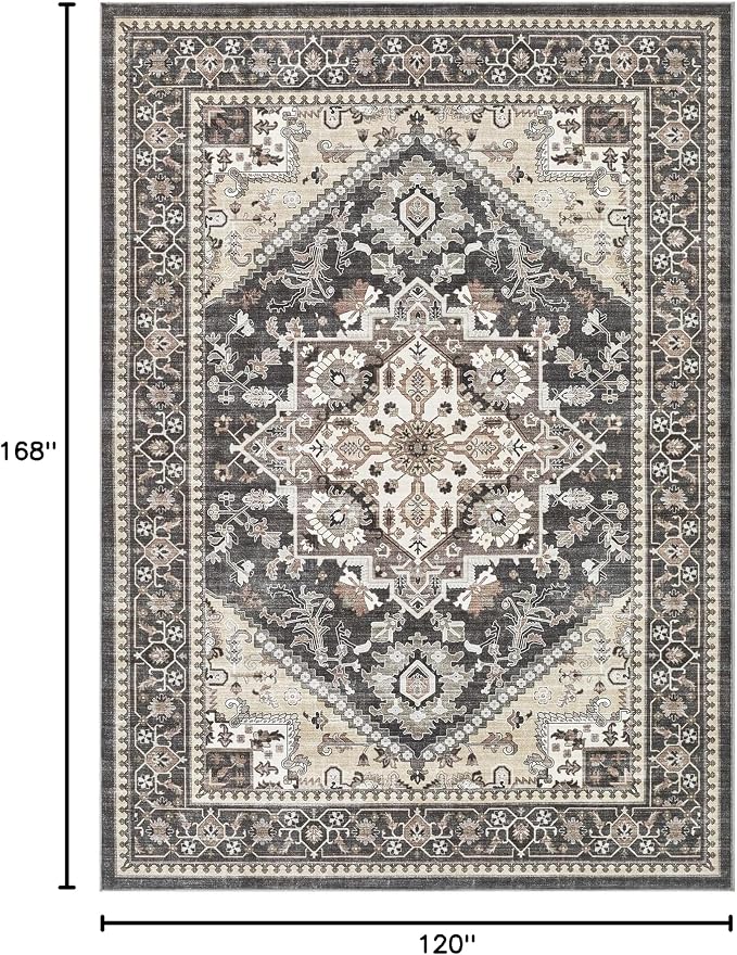 10x14 Vintage Area Rug: Washable Neutral Soft Non Slip Thin Large Floor Carpet - Image 2