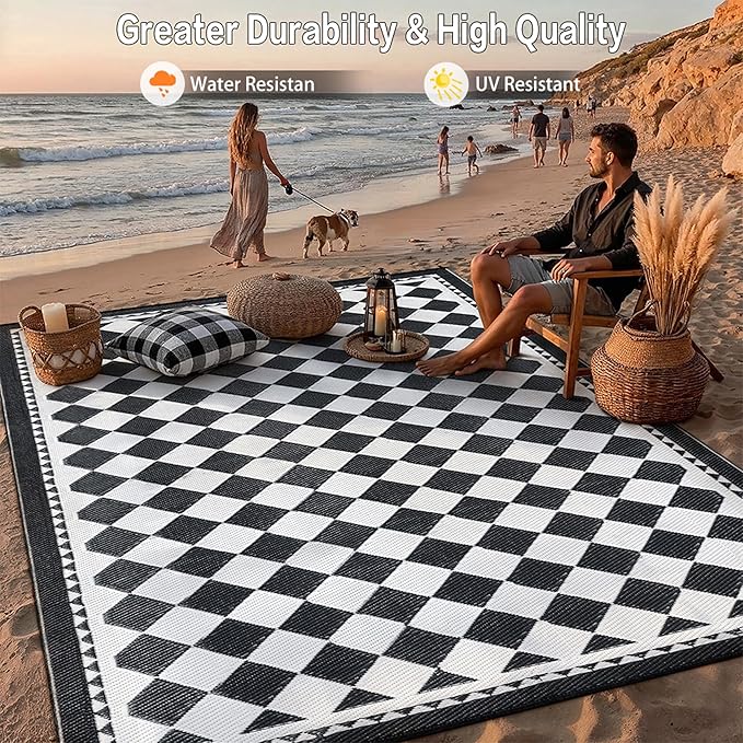 HUGEAR Outdoor Waterproof Rug 9'x12' Plastic Straw Rugs Washable Reversible - Image 4