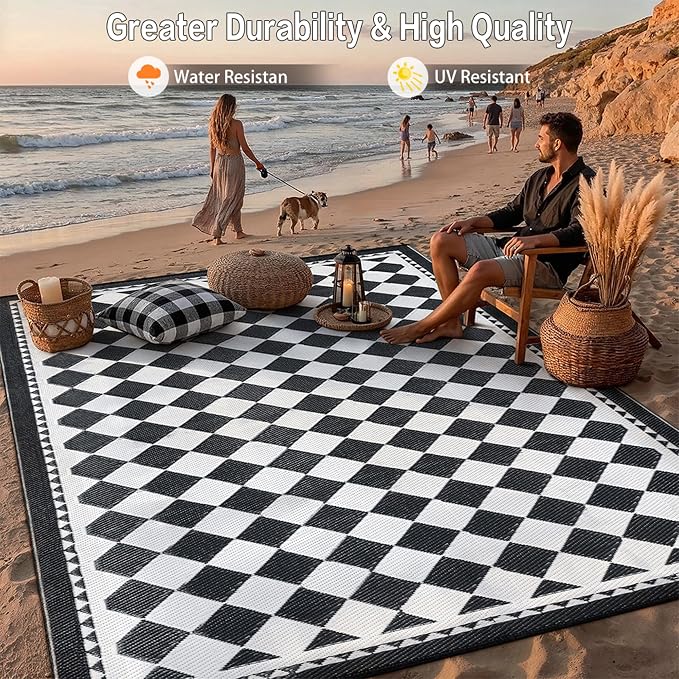 HUGEAR Outdoor Waterproof Rug 8'x10' Plastic Straw Rugs Washable Reversible - Image 4