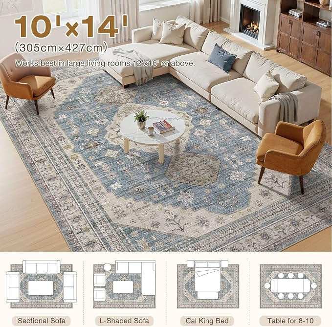 10x14 Washable Area Rug, Large Rugs - Image 4