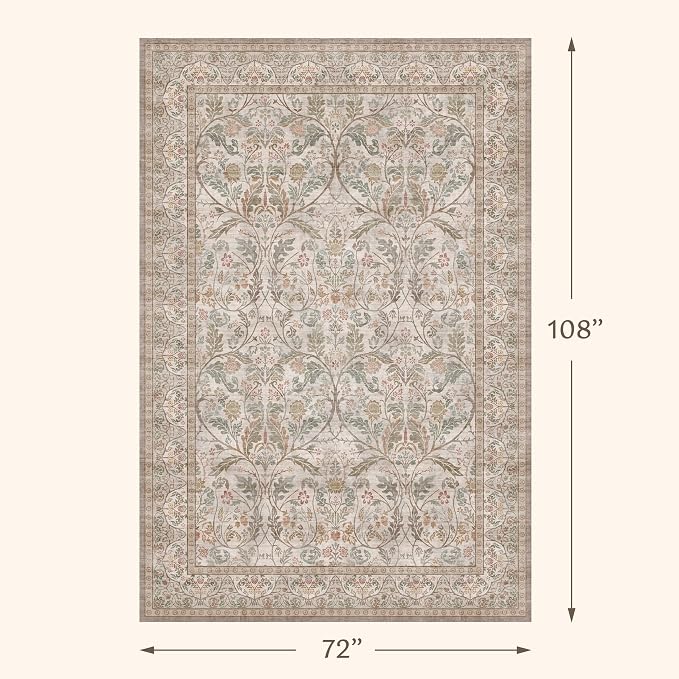 Moss Green 6x9 Area Rug for Dining Room Under Table, Machine Washable Low Pile - Image 2