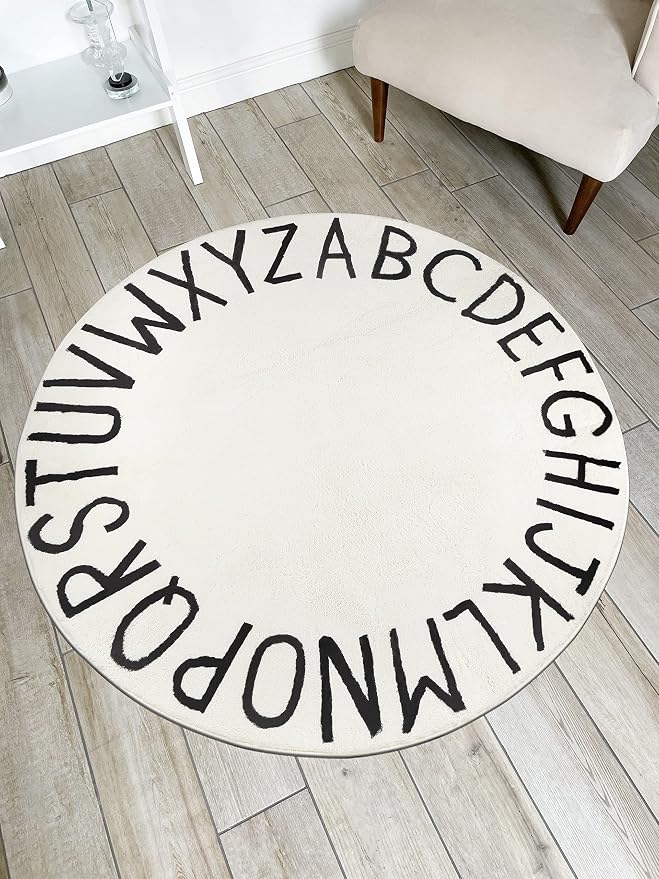 Topotdor Round Kids Play Rug Alphabet Nursery Area Rug Extra Large Soft - Image 2