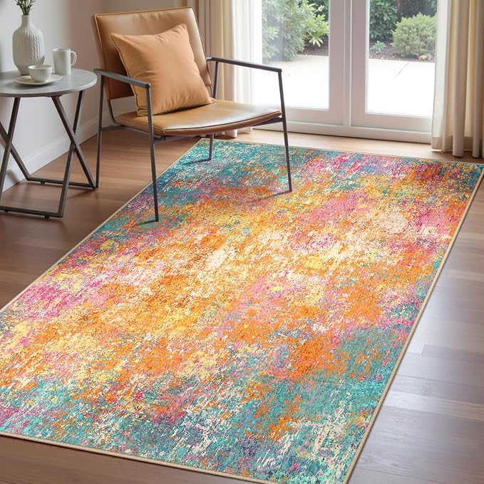RELEANY Washable Area Rugs 4'x6' Non-Slip Modern Abstract Soft - Image 4