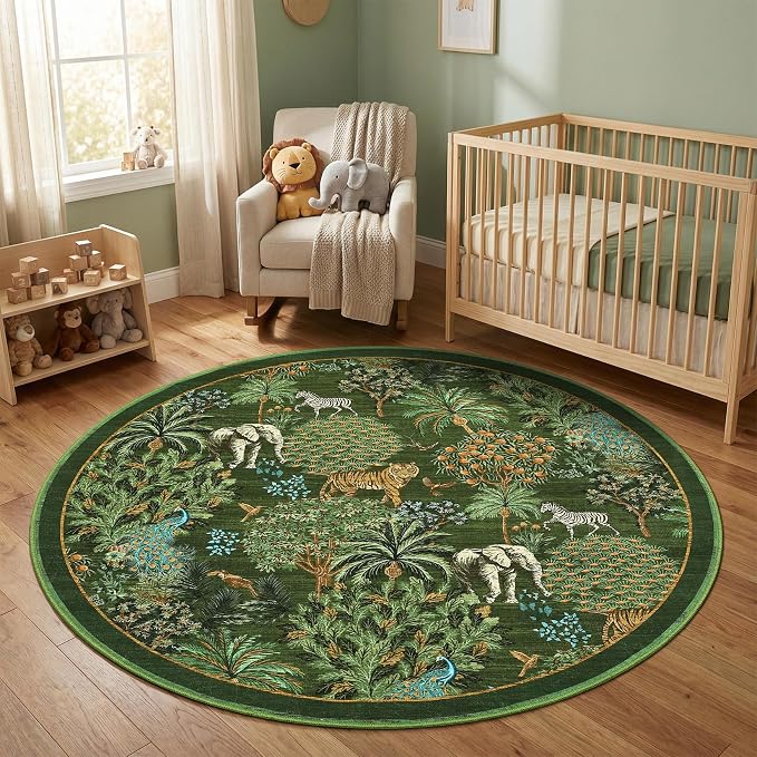 GarveeHome Jungle Round Washable Rugs 6ft Non-Slip Soft Round Rug - Image 2