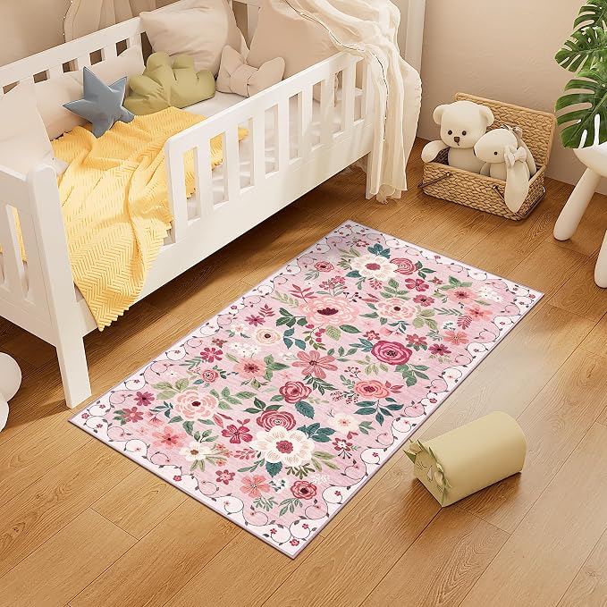 DUKINO 2x4 Rug for Entryway, Washable Kitchen Floral Runner Rug - Image 4
