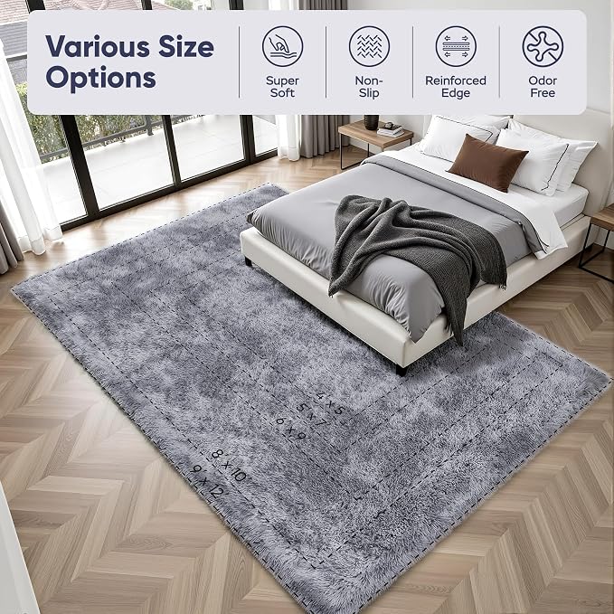 Area Rug for Living Room Bedroom: 5x7 Light Grey Soft Fluffy Shag Upgrade - Image 9