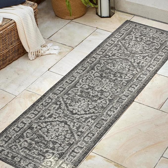 JONATHAN Y Boho Medallion Indoor Outdoor Runner Rug 2X10 Black/Gray, Malta - Image 4
