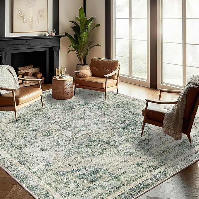 CHAMPLANT Washable Area Rug 8'x10' Retro Boho Design Non-Shedding Non-Slip Easy by CHAMPLANT
