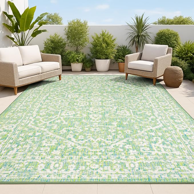 JONATHAN Y Boho Medallion Indoor Outdoor Area Rug 8X10 Cream/Green, Malta by JONATHANY