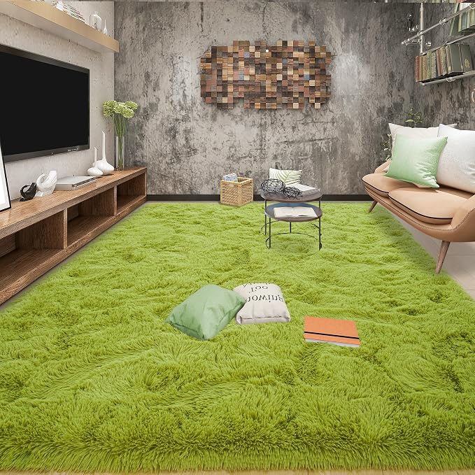 Tepook Fluffy Grass Green Rugs for Living Room Bedroom, 8x10 Soft Area Rug Moss by Tepook