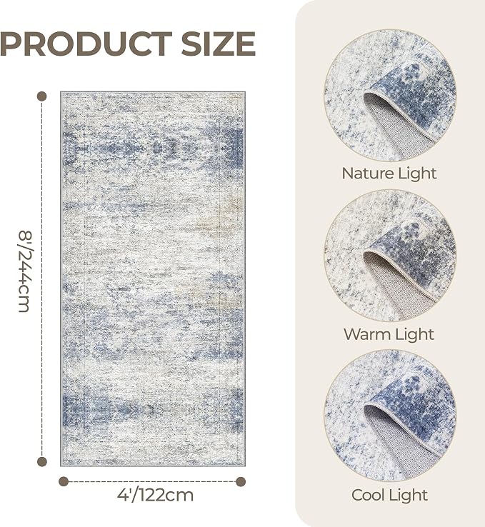 4x8 Rug for Bedroom, Wide Runner Rug for Hallway, Non Slip Washable Rug for - Image 2