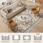 6x9 Area Rugs Living Room: Washable Vintage Rug Large Non-Slip Stain Resistant - Image 8