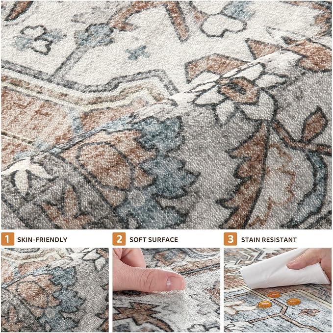 5x7 Area Rugs Living Room: Washable Vintage Rug Large Non-Slip Stain Resistant - Image 8