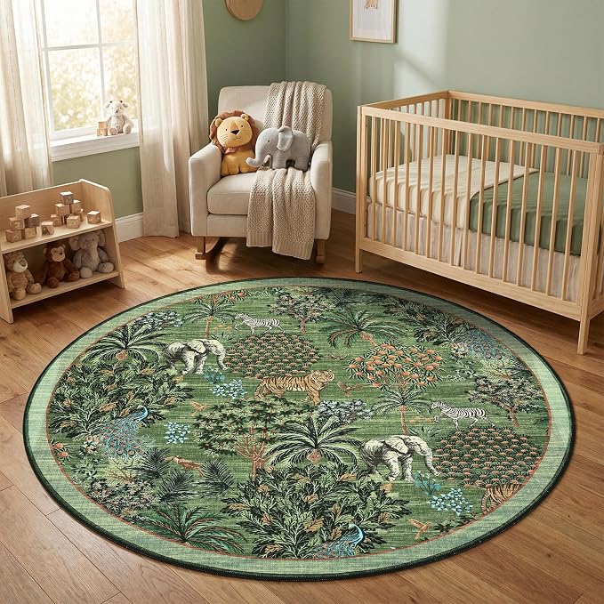 GarveeHome Jungle Round Washable Rugs 6ft Non-Slip Soft Round Rug - Image 2