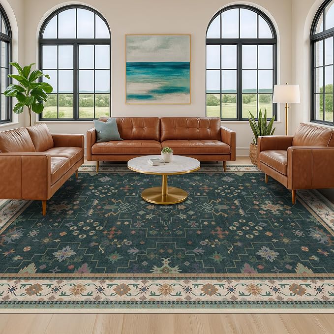 Hazo Haus Dark Green Vintage Living Room Rug 9x12 - Image 4