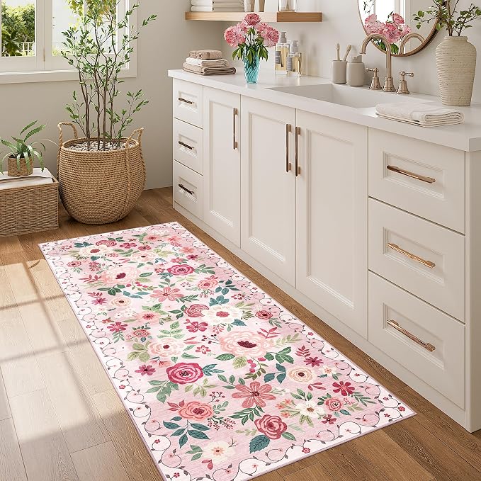 DUKINO 2x5 Runner Rug for Hallway, Washable Kitchen Floral Runner Rug - Image 3