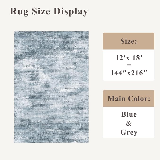 Extra Large Living Room Rug 12x18ft Washable Modern Abstract Neutral Oversize - Image 2