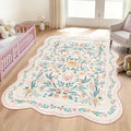 Pink Floral Rug 5X7 for Girls Bedroom or Nursery, Scalloped Washable Non-Slip by Dadasgk