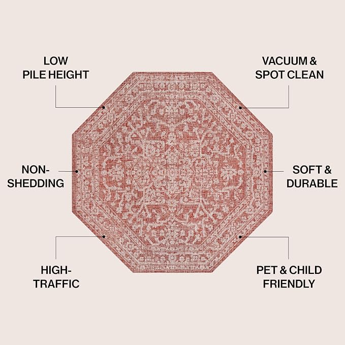 JONATHAN Y Boho Medallion Indoor Outdoor Octagon Area Rug 8 Ft Red/Taupe - Image 2