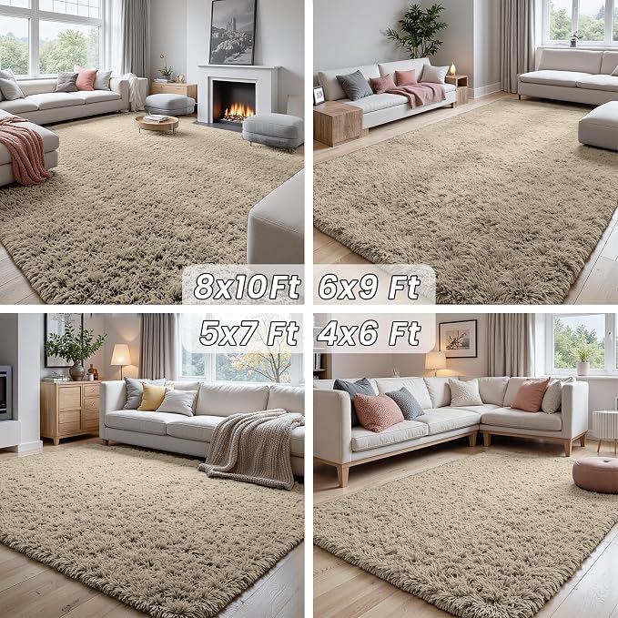 4x6 Area Rugs for Living Room Rug: Soft Fluffy Shag Gray Camel Rugs for Bedroom - Image 7