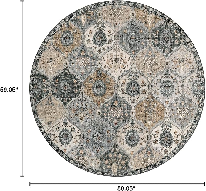 Lahome Moroccan Washable Round Rug 5ft, Soft Vintage Circle Rug - Image 2