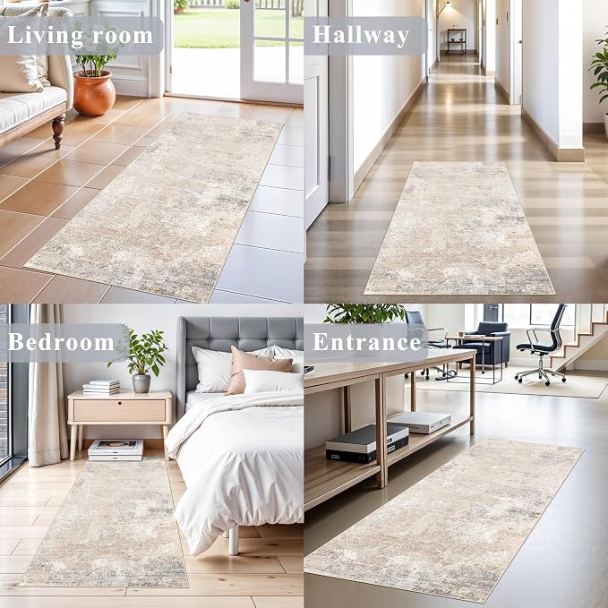 2x5 Washable Kitchen Rug Runner – Non-Slip Abstract Modern Neutral Small Rug - Image 3