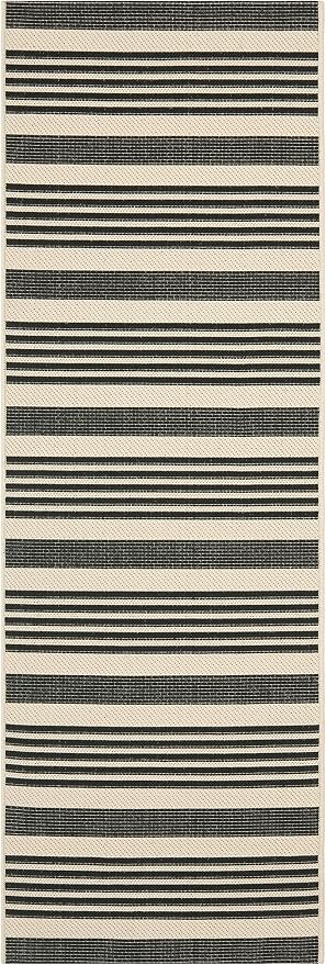 SAFAVIEH Courtyard Collection 2'3' x 10' Black/Bone CY6062 Stripe Indoor/ - Image 3