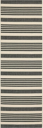 SAFAVIEH Courtyard Collection 2'3' x 10' Black/Bone CY6062 Stripe Indoor/ - Image 3