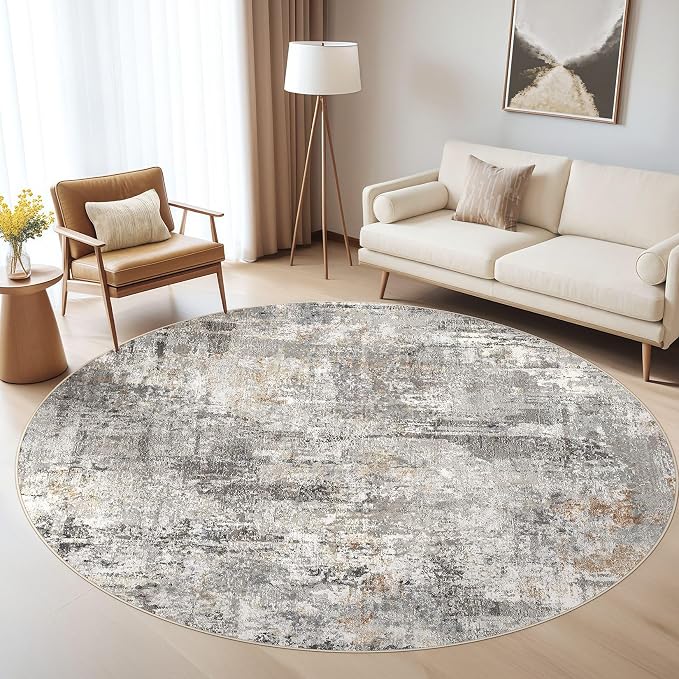 8ft Round Rug Living Room Rugs: 8x8 Washable Circle Large Abstract Modern Soft - Image 8