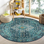 Moynesa Ultra-Thin Washable Round Rug - 4ft Oriental Circle Area Rugs by Moynesa