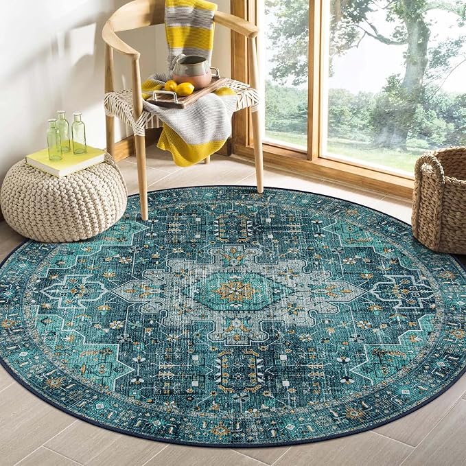 Moynesa Ultra-Thin Washable Round Rug - 4ft Oriental Circle Area Rugs by Moynesa