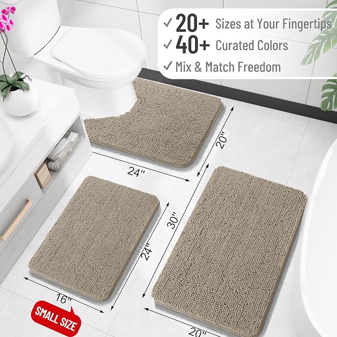 OLANLY Bathroom Runner Rugs 59x24, Soft Absorbent Chenille Bath Rugs, Rubber - Image 2
