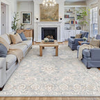8x10 Blue Cream Washable Area Rug by WondRg