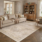 5x7 Washable Neutral Area Rug Beige Vintage Living Room Bedroom Carpet Non-Slip by WondRg