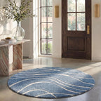 SAFAVIEH Florida Shag Collection 5' Round Light Blue/Cream SG471 Abstract Wave by Unknown