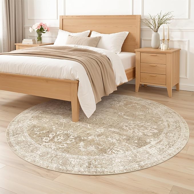 Madane Washable Round Rug 6ft for Living Room, Soft Ultra-Thin Non-Slip Vintage - Image 4