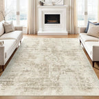 Soalmost Abstract Rug 5x7 Machine Washable Area Indoor Beige Gray White Low - Image 2