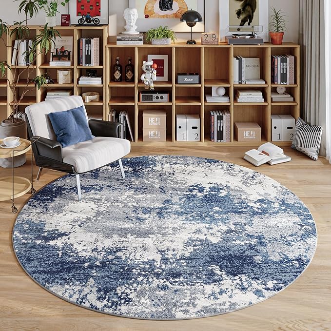 Blue Round Rugs 6ft Washable Circle Area Rug - Image 5