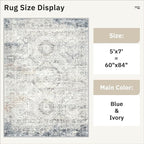Soalmost 5x7 Area Rugs Blue Ivory Low Pile Indoor Washable Trendy Faded Style - Image 5