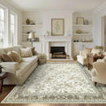 Boho Dining Room Rugs for Under Table 7x9 Washable Taupe Cream Beige Tan Floral by BILEEHOME