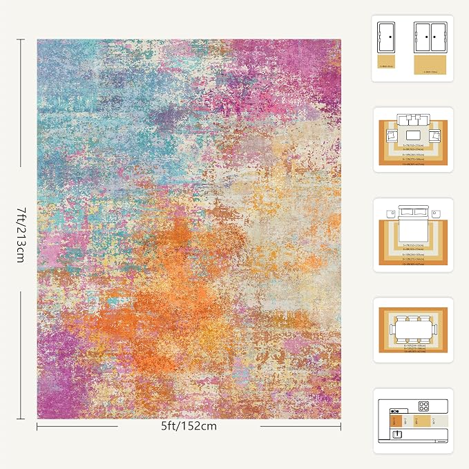 5x7 Area Rugs, Abstract Modern Ultra Soft Washable Rug, Non Slip Carpet - Image 2