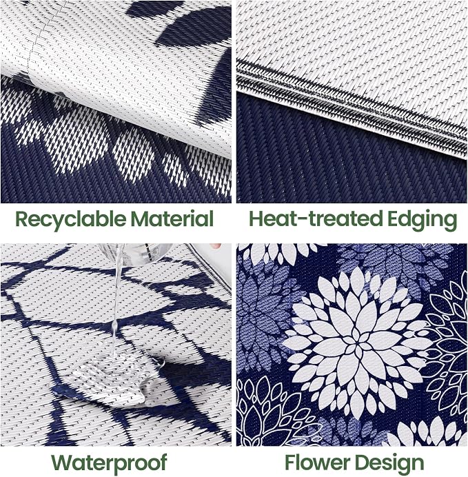 LuxStep Outdoor Rug Waterproof Outdoor Plastic Straw Rug Reversible Patio Rug - Image 4