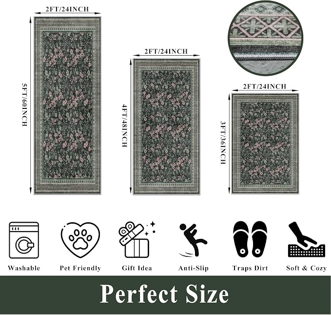 Kitchen Rugs 3 Piece Set, Washable Non-Slip Farmhouse Kitchen Mats - Image 2