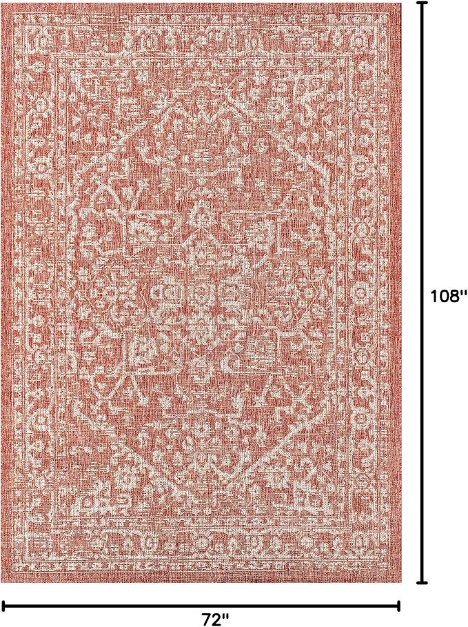 JONATHAN Y Boho Medallion Indoor Outdoor Area Rug 6X9 Red/Taupe, Malta Textured - Image 2