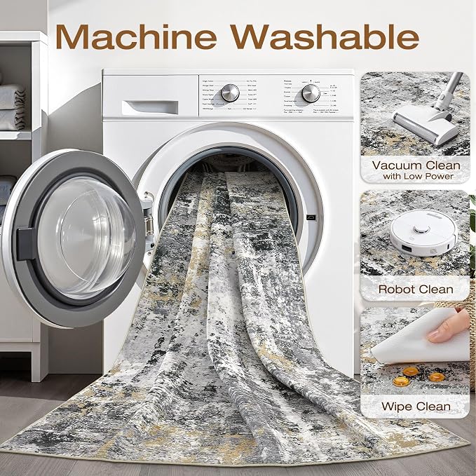 10x12 Area Rug Living Room: Washable Large Abstract Neutral Modern Soft Rug - Image 2