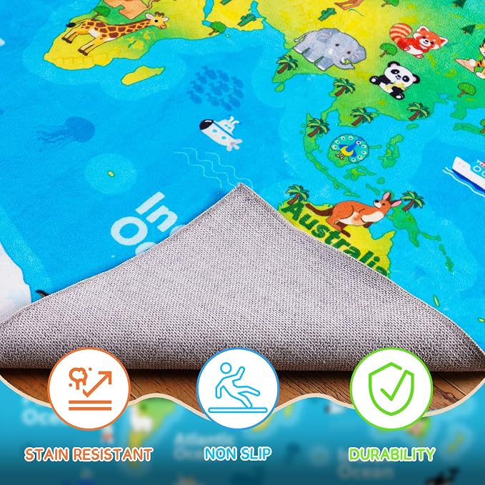 Kids Playroom Rug, 7x9ft World Map Play Mat - Image 4