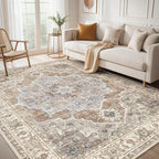 5x7 Washable Area Rug: Vintage Neutral Soft Non Slip Thin Large Floor Carpet by MICGEEK