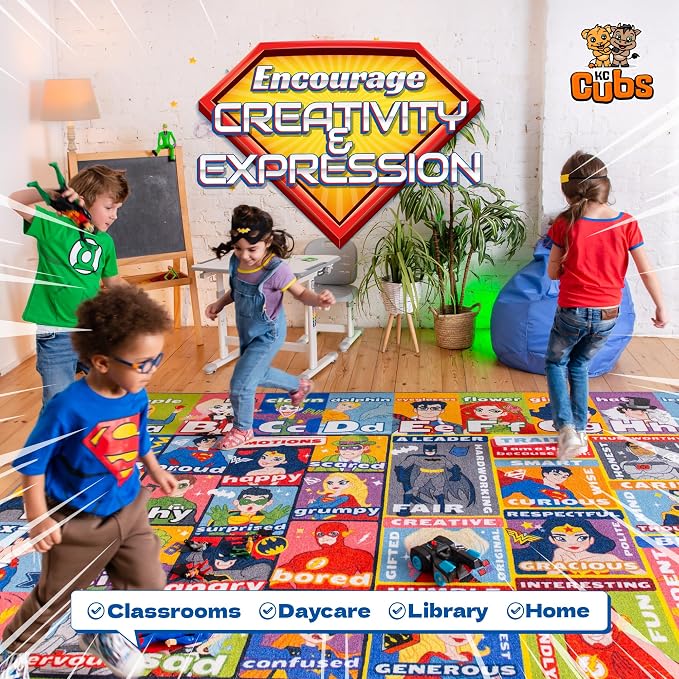 DC Super Friends Educational Kids Rug – ABC Alphabet, Emotions & Hero Traits - Image 8