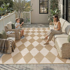 Outdoor Plastic Checkered Rug Waterproof Patio 9x12 Beige Brown Diamond by WondRg