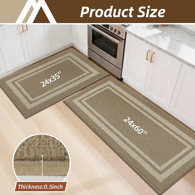COSY HOMEER Kitchen Rugs Sets 2PCS, Non-Slip Washable Kitchen Mats - Image 2